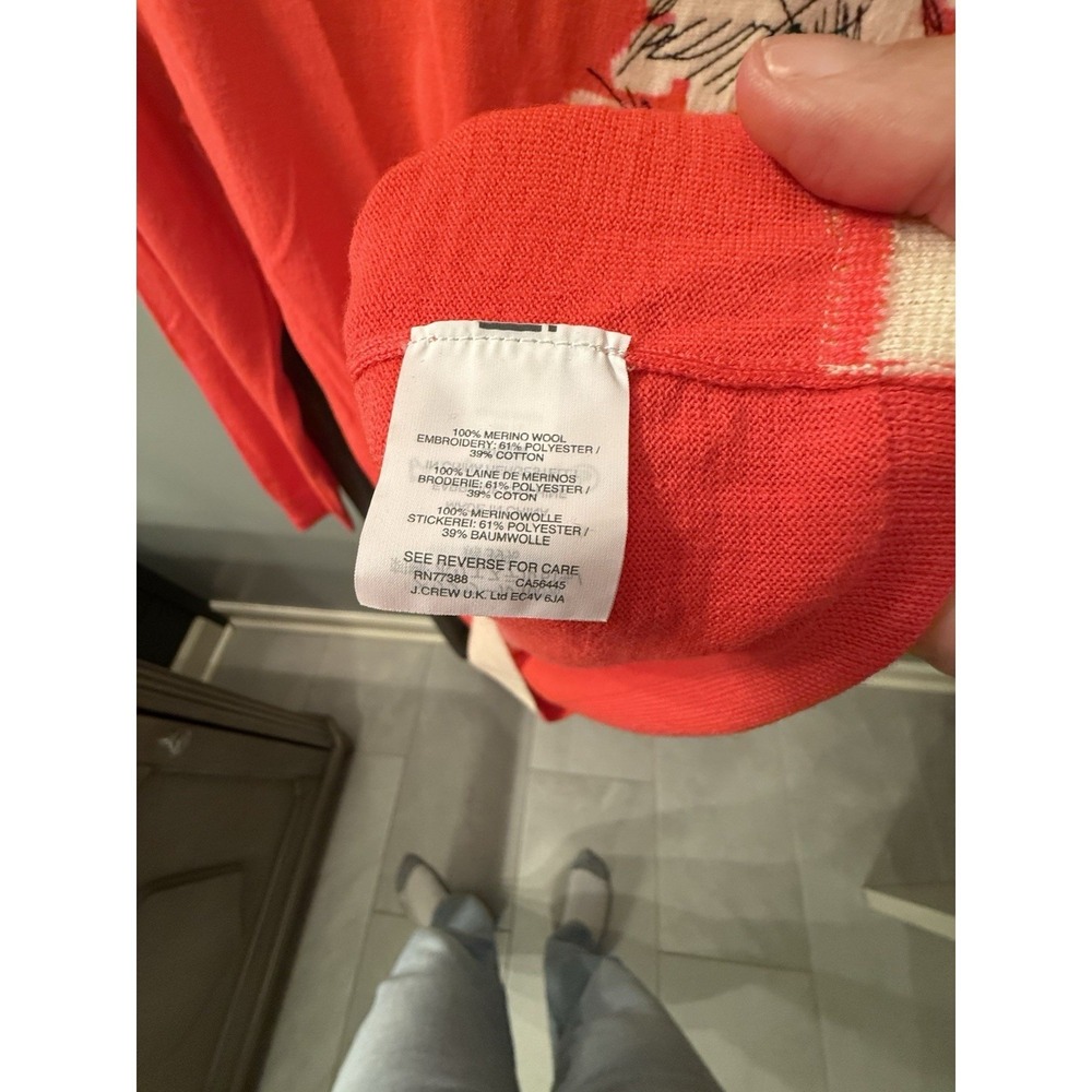 J. Crew Factory Coral Palm Tree Crewneck Sweater with Yellow Sun Accent - Picture 3 of 7